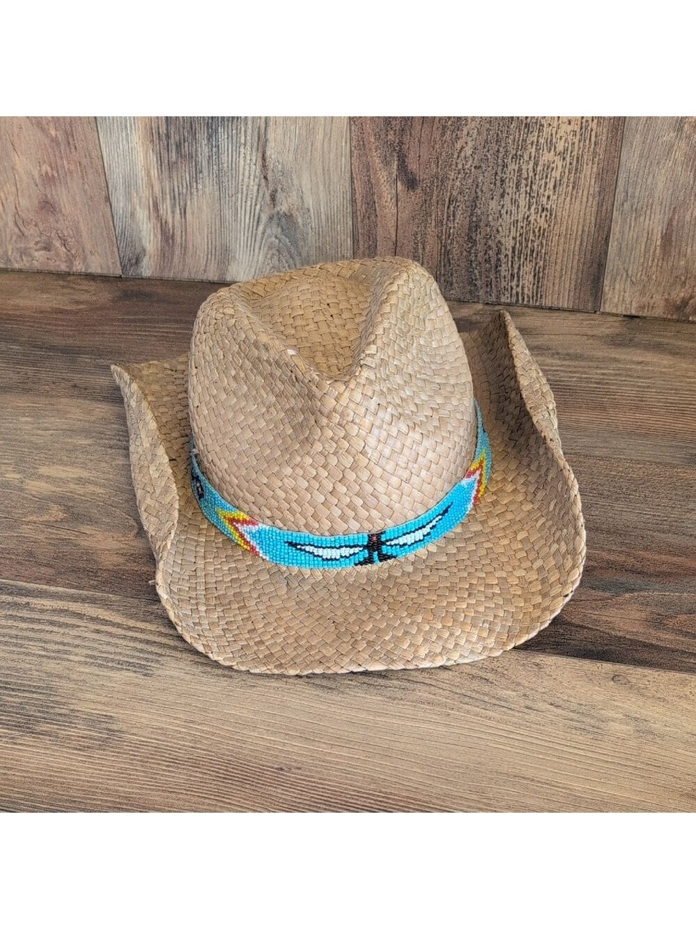 GoldCoast Sunwear Woven Cowboy Hat with Colorful Beaded Band OS            M554